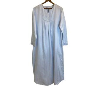 Midnight by Carole Hochman LS Nightgown Long Brushed Satin Blue/White, Medium